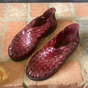 Women's Red Woven Leather Shoes